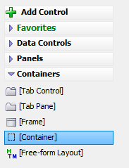 Containers toolbox with the Container control highlighted